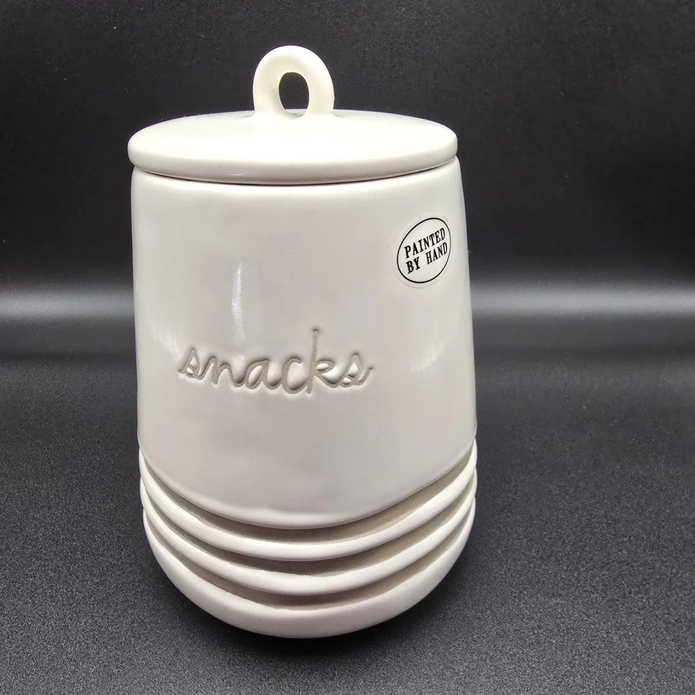 Rae Dunn Artisan Collection Snacks Hand Painted Ceramic Treat‎ Jar with Lid